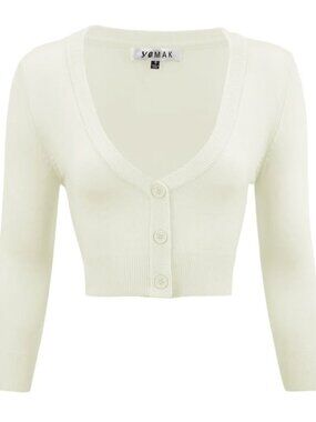 Medium New Unworn YeMak Ivory Retro Vintage Insp Cropped Cardigan Modcloth